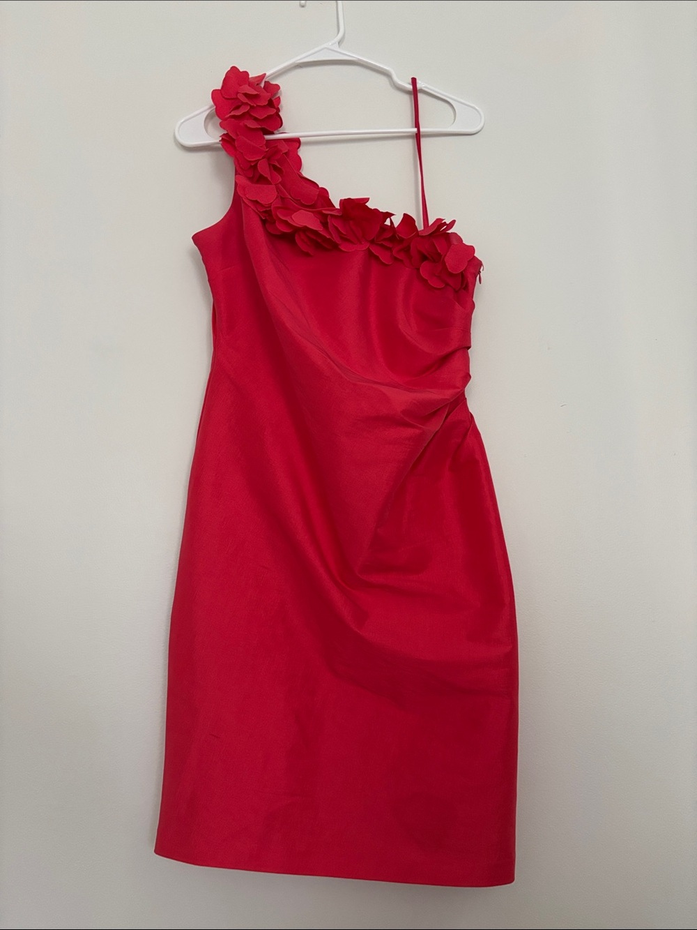 Jessic H coral/Red One-Shoulder Floral Applique Dress